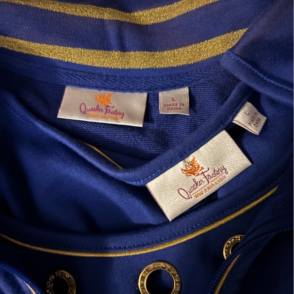 Quacker Factory Womens Jacket Tank Set Blue Gold Zip Bling Pockets *FLAW - Picture 2 of 7